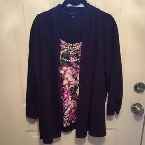 Deep purple mock 2 piece sweater with ruffled tank